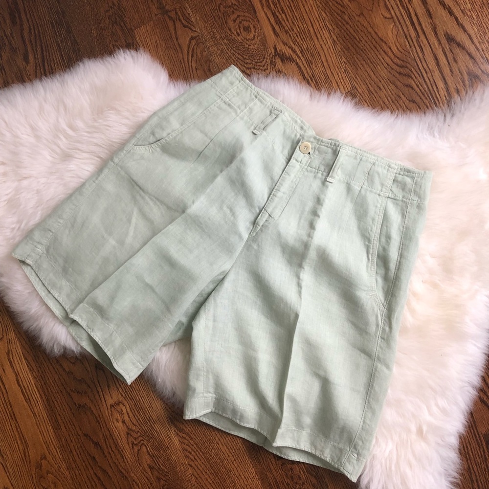 Mint green linen shorts